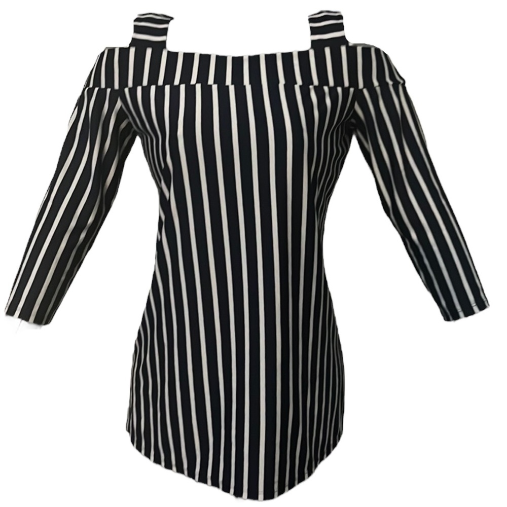 New Directions Cold Shoulder Top - Navy and White Striped - Size S